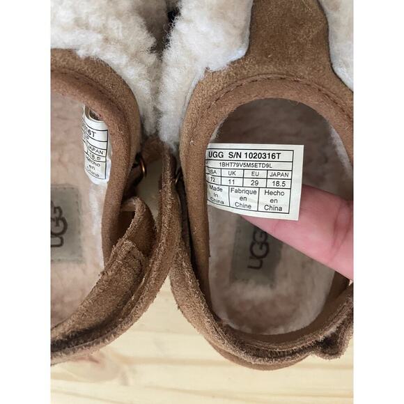 Ugg Unisex Toddler Size 12 Suede Slipper Slide Slip On Brown White - Picture 5 of 7